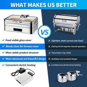 طقم بوفيه أطباق ذهبية اللون حسب الطلب ، موقد تسخين إلكتروني للطعام من الفولاذ المقاوم للصدأ - Product Image 6