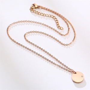 Collier à pendentif disque vierge en acier inoxydable de luxe avec chaîne à maillons et zircon CZ, vente chaude - Product Image 5