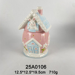 Pot à biscuits <span class=keywords><strong>en</strong></span> céramique <span class=keywords><strong>en</strong></span> forme d'œuf Lapin de Pâques avec nœud orange, décoré à la main, pour rangement de cuisine, cadeau - Product Image 5