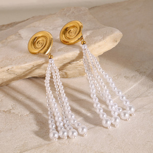 Pearl Drop Earrings AAA Grade Tassel Conch Design Geometric Shape Party Jewelry - Product Image 4
