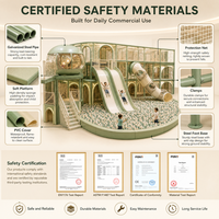 Parque Infantil Interior para Niños, Color Beige Cálido, Certificado TUV ISO 9001, Piscina de Pelotas, Mini Tobogán, Puente, Pasarela, Proyecto para Cafetería Familiar