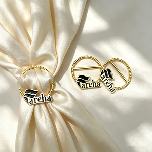 Gold Plated Metal Circular <b>Badges</b> With Beads And Custom Logo <b>Pin</b> On Luxury Style - Product Image 1