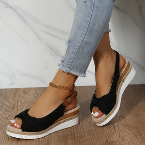 Sandalias de Tacón Alto con Plataforma de Paja Tejida de Calidad 2024, con Punta Abierta, Lazos y Tacón de Cuña para Mujer, con Correa en el <span class=keywords><strong>Tobillo</strong></span> - Product Image 3