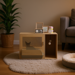 Caja de Arena para Gatos, de Bambú, Rectangular, 65L, Manual, Accesorio de Higiene Felina - Product Image 2