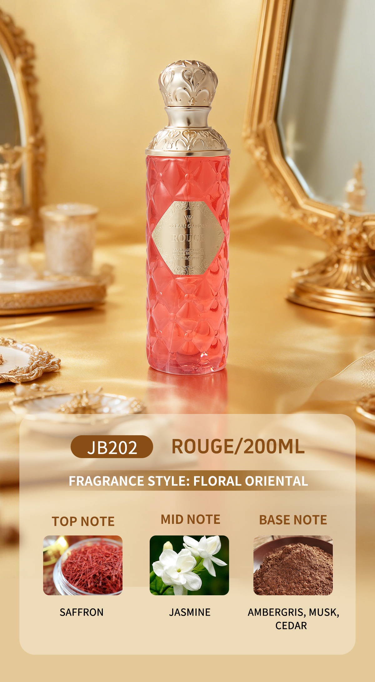 JB202 ROUGE SAFFRON, JASMINE, AMBRE GRIS, MUSC