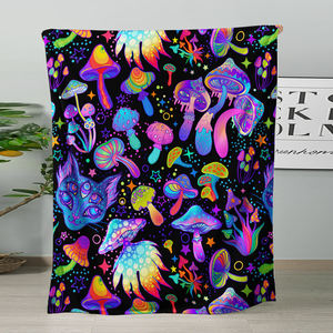 Manta Trippy con estampado de setas, forro polar psicodélico o Sherpa, manta de diseño suave inspirada en alucinógenos - Product Image 1