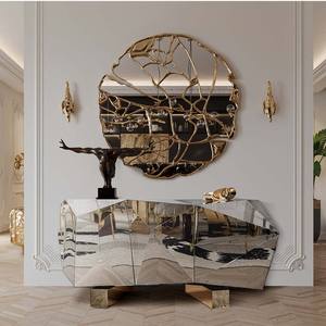 ダイヤモンドミラー付き高級シルバー収納サイドボードダイニングベッドルームアプリケーションガラスキャビネットホームホテルエレガントなビュッフェ装飾 - Product Image 1