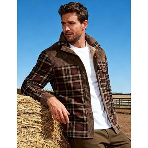 Men's Sherpa Lined Plaid <b>Flannel</b> Shirt <b>Jacket</b> Corduroy Winter Warm Casual With Pockets - Product Image 3