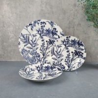 Ensemble de vaisselle en céramique à impression par tamponnage, 18 pièces, bleu et blanc, motif floral européen, ensemble de plats en porcelaine