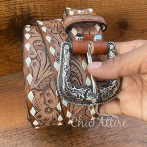 Nouvelle ceinture florale en cuir de vache occidentale sur mesure de qualité supérieure avec design usiné à la main, fournisseur de premier fabricant en Inde - Product Image 1