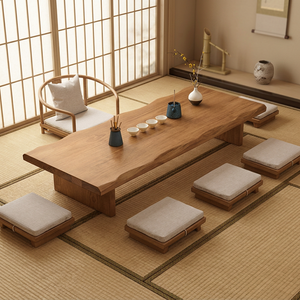 Minimalist Modern <b>Wooden</b> <b>Dining</b> <b>Table</b> Set with 6 Piece Furniture Solid Wood Tea <b>Table</b> Floor Cushions for Home Use - Product Image 3
