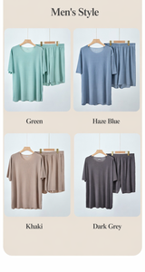 Conjunto <span class=keywords><strong>de</strong></span> Pijamas <span class=keywords><strong>de</strong></span> Seda Helada Acanalada para Parejas al <span class=keywords><strong>por</strong></span> Mayor: Camiseta <span class=keywords><strong>de</strong></span> Manga Corta para Hombre y Pantalones Largos para Mujer, Suave y Transpirable - Product Image 5