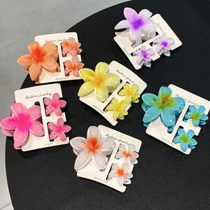 Adorables petites pinces à cheveux en forme de griffe de requin à fleurs, mignonnes en plastique/PC, tendance pour les coiffures mi-hautes, ensemble de pinces à cheveux douces en plumeria - Product Image 4