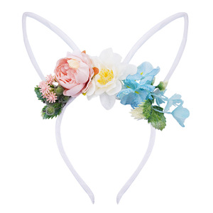 Serre-tête floral pour enfants avec oreilles de lapin, joli cerceau à fleurs artificielles pour fête, festival, accessoires pour cheveux d'enfants - Product Image 2