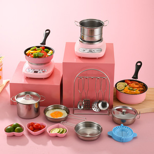Mini Kitchen Utensils Set Metal Stove Frying Pan Saucepan Steamer Bucket Dumpling Molds For Cooking Play Pretend Toy 5-7 Years - Product Image 1