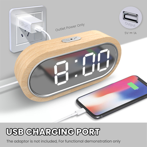 Réveil LED Miroir Thermomètre numérique en <span class=keywords><strong>bois</strong></span> Hygromètre Électronique Température Humidité Mètre avec Snooze Chargeur USB Horloge - Product Image 2