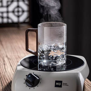 Taza de té de vidrio Miji con asa de madera, resistente a altas temperaturas, para uso en oficina, juego de una sola taza - Product Image 1