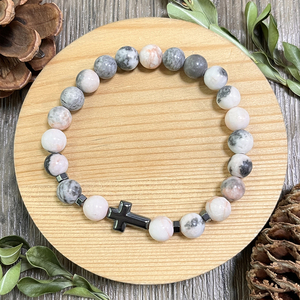 Braccialetto con Perline in Pietra Naturale e Croce, con Biglietto di Benedizione per Battesimo, Regalo Cristiano Religioso Ispirazionale per Donne - Product Image 4