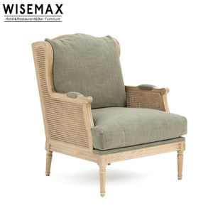 WISEMAX FURNITURE Canapé de salon de style provincial français, chaise en bois avec cadre en rotin, <span class=keywords><strong>fauteuil</strong></span> <span class=keywords><strong>club</strong></span> en cannage pour salon - Product Image 1