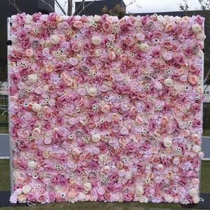 Muro de Flores Rosadas al por Mayor, Telón de Fondo de Flores 5D, Rollo de Tela Decorativa con Flores Artificiales para Decoración de Bodas - Product Image 2
