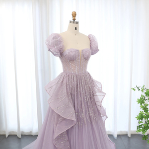 Jancember SZ452 Elegant Short Sleeve Lilac Evening Party Women's Gowns Dresses - Product Image 5