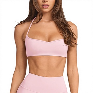 Women's U-NECK Sleeveless Cropped Yoga Workout Gym Shirts Spaghetti Strap Medium Support Built-In Sports Bra Breathable - Product Image 1