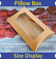 Boîte à oreiller en papier kraft en stock, boîte d'emballage pour pâtisserie avec fenêtre transparente, boîte cadeau pour œufs et bonbons à emporter
