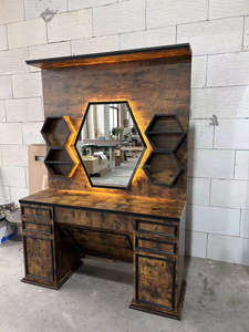 Bằng Gỗ Cổ Điển Người Đàn Ông Của Phong Cách Châu Âu Cắt Tóc Cửa Hàng Gương Bảng Cắt Tóc Ghế Với Ánh Sáng - Product Image 2