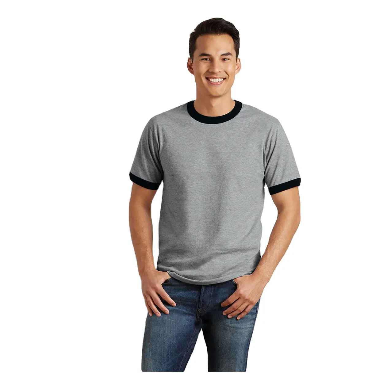 Özel Logo % 100% pamuk siyah T Shirt 180GSM ekip boyun Unisex T Shirt atletik elastik erkek t-shirt