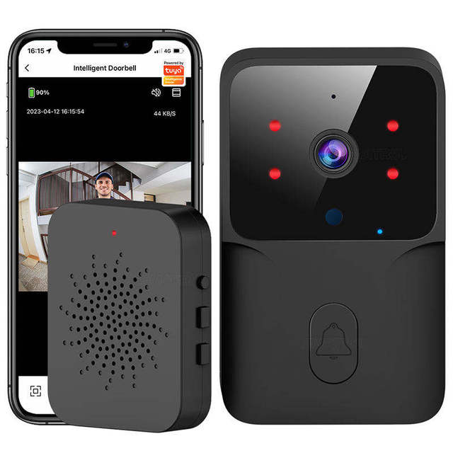 Tuya APP Chime USB Receiver Night Vision Intercom Monitor Door Bell Camera Voice Wireless Wifi Smart Video Doorbell with Battery