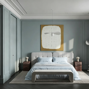 Résidence française minimaliste gris neutre avec roseau de plafond en plâtre sur mesure, cheminée en marbre, et aménagement LDK ouvert avec grandes fenêtres - Product Image 3