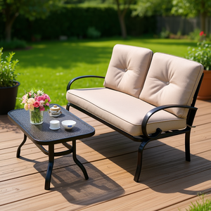 Conjunto de jardín beige de 2 piezas con asiento acolchado y mesa de centro para patios exteriores - Product Image 2