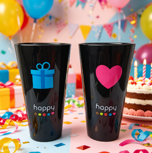 כוס פלסטיק שחורה 20oz עם הדפס שמח, כוס טרמית דו-קירותית למיץ ובירה, כוס שתייה רב פעמית 600ml - Product Image 1