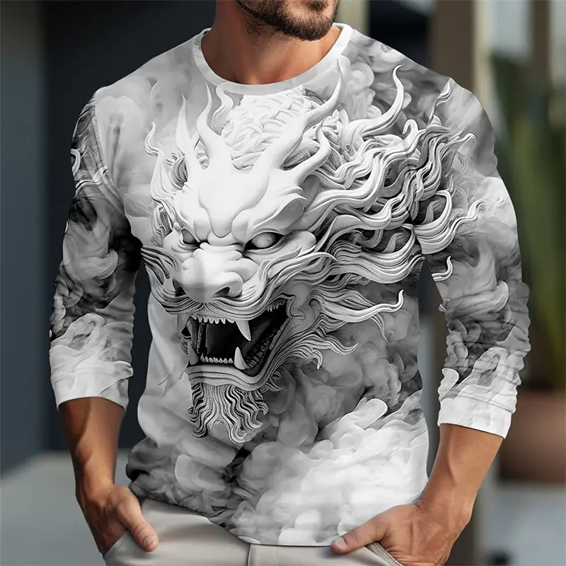 Animal diseñador Casual hombres 3D impreso al aire libre diario manga larga cuello redondo camisa Primavera Verano ropa vacaciones camiseta