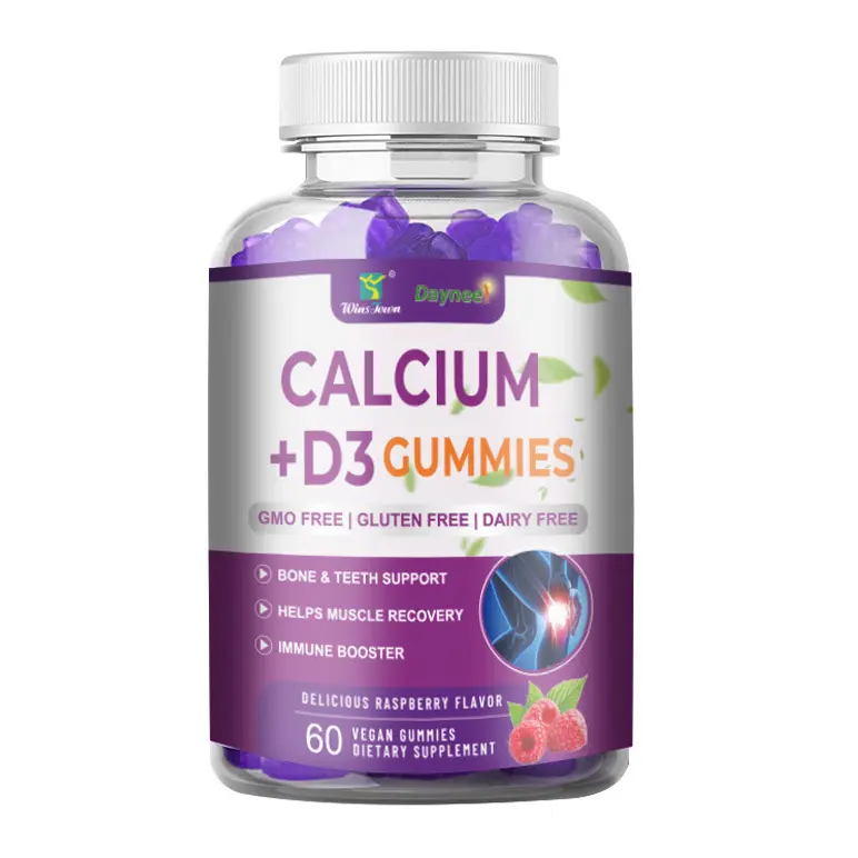 Private label Gluten Free Calcium dengan Vitamin D3 Gummies rasa alami suplemen Vitamin untuk kekuatan tulang