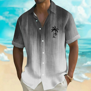 เสื้อเชิ้ตแขนสั้นผู้ชายสไตล์ชายหาดฤดูร้อนลำลองสีพื้นลายฮาวายสีฟ้าอ่อนไล่เฉดพิมพ์ลายต้นปาล์ม - Product Image 3