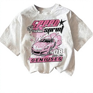 T-shirt unisexe ample en coton/polyester avec motif de voiture de course rétro, coupe ample, manches courtes, respirant, écologique, décontracté - Product Image 1