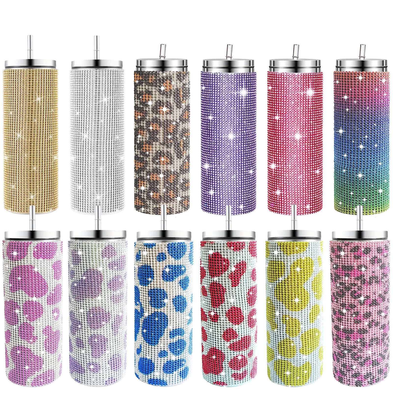 DD2735 Rhinestone Stainless Steel Glitter Water Bottle Car Gift for Women Thermal Tumbler with Lids Bling Diamond Straw Cup