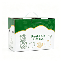 Geprinte golfkartonnen fruit-/voedselboxen, wegwerp fruitverzenddozen met handvat voor supermarkt & cadeauverpakkingen