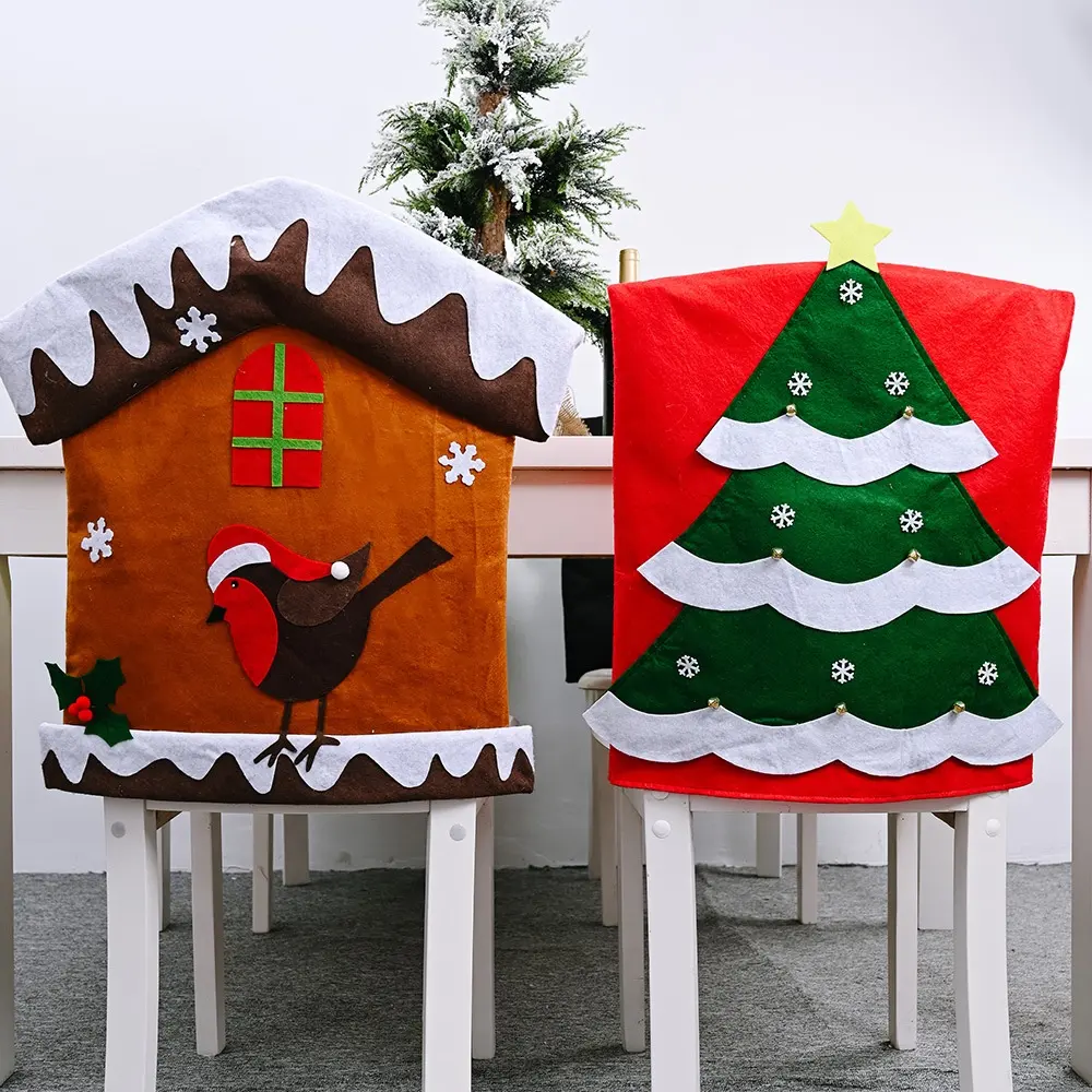 クリスマス宴会キッチン装飾クリスマスダイニングルームのテーブルの装飾漫画の鳥の木クリスマス椅子カバー