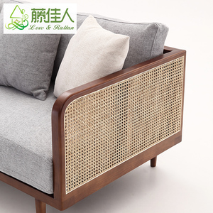 Luxe nordique moderne Vintage salon togosofa meubles de chambre en rotin naturel sangle osier <span class=keywords><strong>canne</strong></span> frêne bois 3 places canapé - Product Image 2