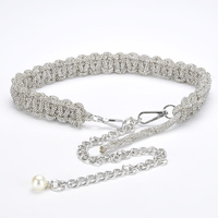 Chaîne de taille tressée en strass pour femme, ceinture scintillante en cristal réglable avec pompon et perles, accessoires pour robe et jupe