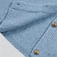Damen Staubblauer Acryl-Strick Cardigan, Atmungsaktiv, Formell, Rundhalsausschnitt, Goldene Knöpfe, Normale Ärmel, Lockerer Pullover für den Herbst