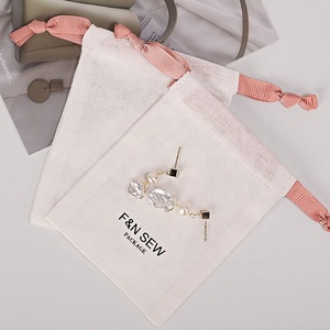 Luxury Soft Linen Cotton Jewelry Drawstring Closure Packaging <b>Bag</b> Eco Friendly <b>Small</b> <b>White</b> Cotton Drawstring <b>Bag</b> with Logo - Product Image 3