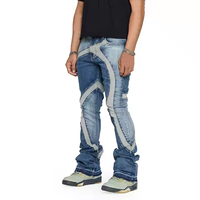 Jeans DiZNEW OEM ODM avec logo personnalisé Jeans pour hommes à bords bruts et patchwork empilés