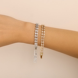 สร้อยข้อมือคริสตัลสองแถวเพทายการตั้งค่าการสวมใส่ในชีวิตประจำวัน - Product Image 3