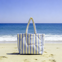 Sac de plage imperméable en tissu éponge rayé pour femme avec logo, taille personnalisée, sac fourre-tout en tissu éponge pliable et gonflé pour le shopping