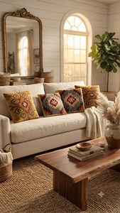 Ensemble de 4 housses de coussin Kilim faites à la main en laine et jute, style bohème tribal, pour canapé, salon, chambre, décoration rustique pour la maison - Product Image 6
