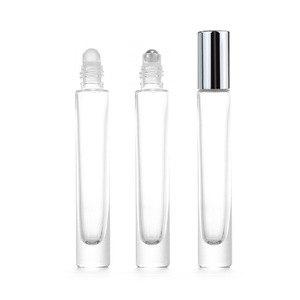 Botella de vidrio enrollable de aceite de perfume esencial de 10ml con bola de rodillo de acero inoxidable y cuentas de vidrio Bola de rodillo de vidrio con tapa dorada - Product Image 1