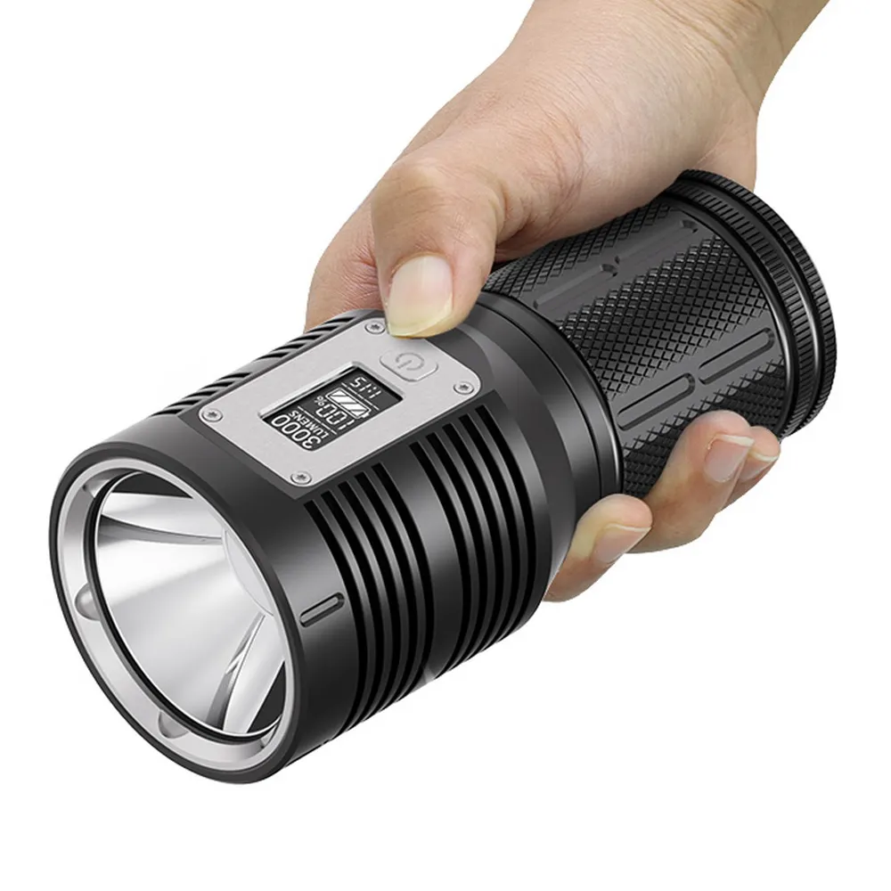Linterna LED de alta potencia P90 de 3000LM, linterna con 3 modos de búsqueda, batería de litio integrada, recargable por USB, 18650